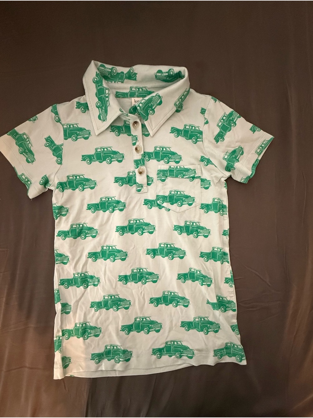 Kate Quinn Kids Green Truck Print Polo Shirt - White & Green